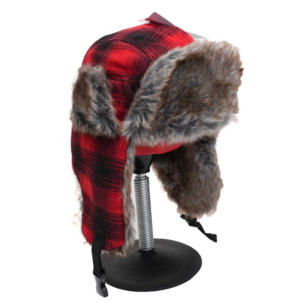 Ozark Trail Trapper Hat Unisex One Size Brilliant Red Buffalo Plaid Faux Fur